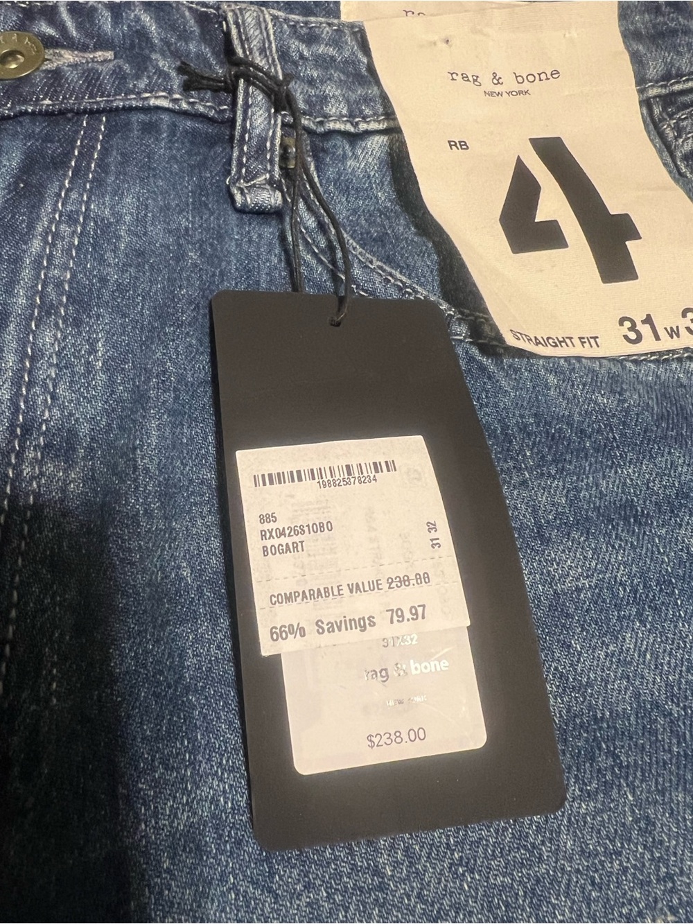 rag & bone Straight Leg Jeans in Deep Blue Denim - Picture 3 of 6